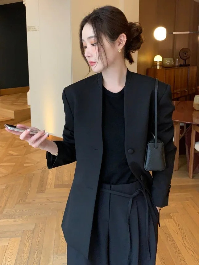 Chic Autumn Winter New Style Lightweight Luxury Casual Women's Retro Simple Loose Fit Suit Jacket Trendy Outerwear