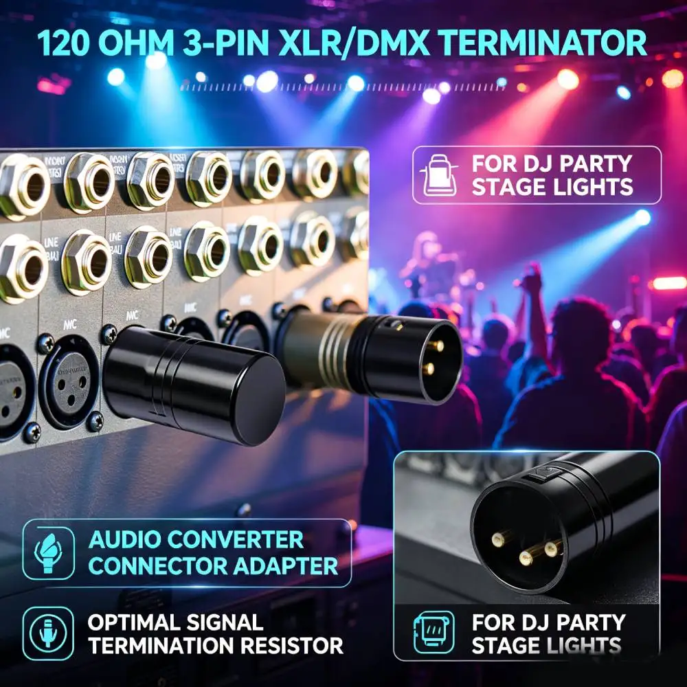 1/2PCS 120 Ohm 3-Pin XLR/DMX Terminator Audio Converter Adapter Optimal Signal Termination Resistor for DJ Party Stage Lights