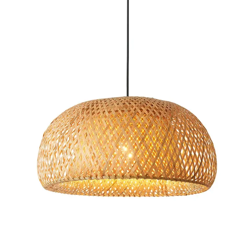 Lâmpada pingente semicírculo do Sudeste Asiático, Mão Knitted Chandeliers Dia, Luz de teto de madeira, Decoração do quarto, 28.5cm Comprimento do fio, 1.2m