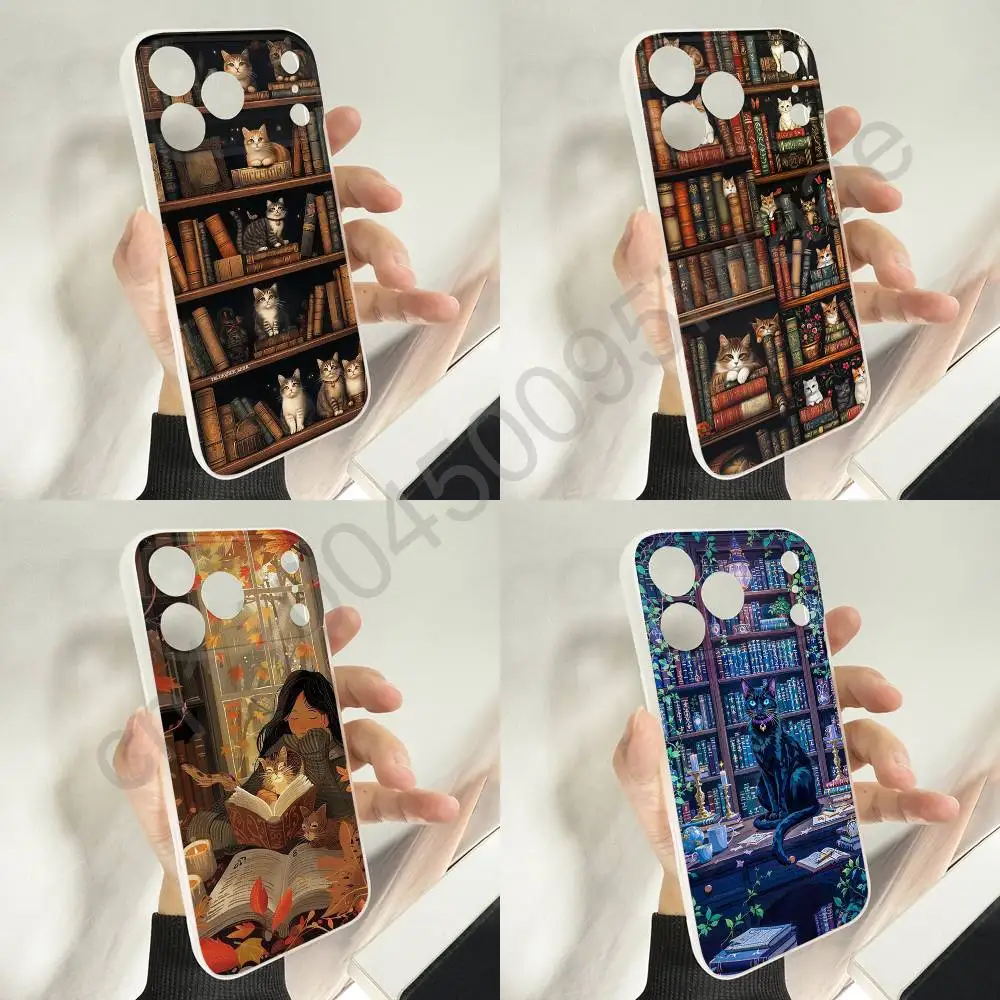

Book Bookshelf Cat Girl Phone Case For iPhone 11,16,15,14,13,17,12,Plus,E,Air,Mini,Pro,Max Magnetic Magsafe Soft Cover
