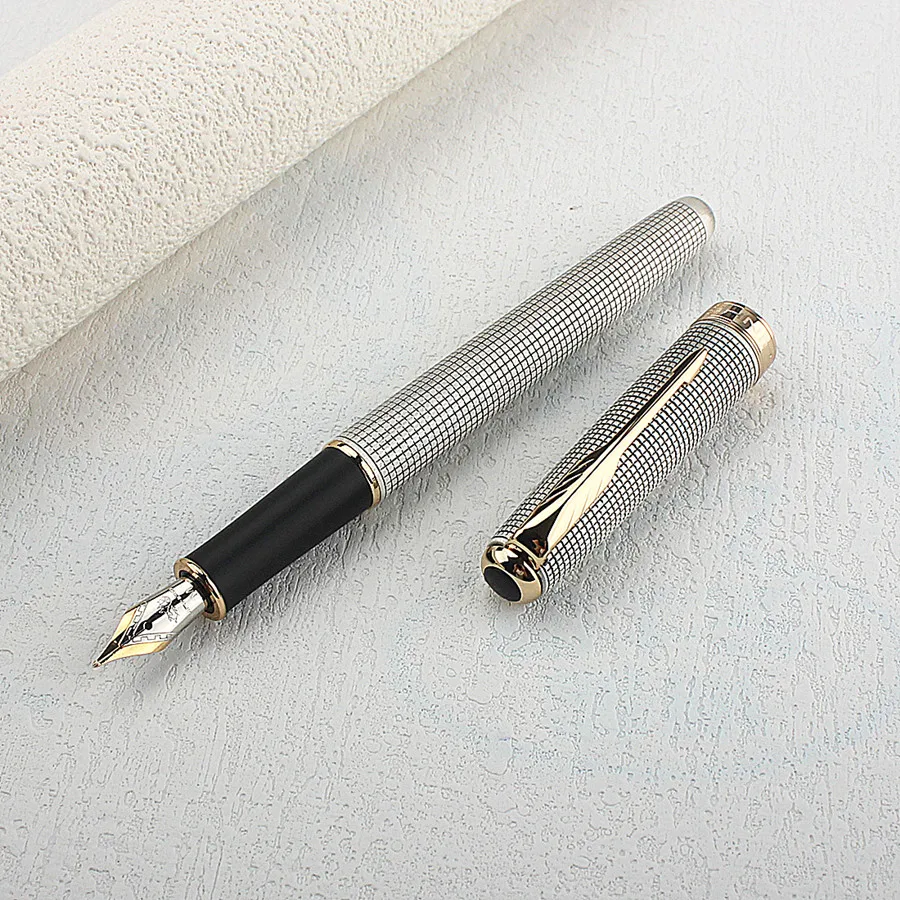 Pióro wieczne Jinhao 75 z nowym grawerowaniem, klasyczny wzór w kratę, vintage, w całości metalowe, zestaw do pisania, pióro na atrament, prezent. — zdjęcie 5