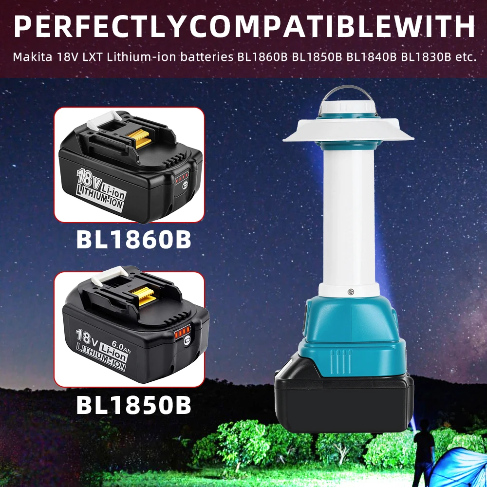 فانوس 800LM لبطارية ماكيتا LXT 14.4 فولت-18 فولت، ضوء تخييم محمول مع USB/Type-C، استخدام الطوارئ (البطارية غير متضمنة)