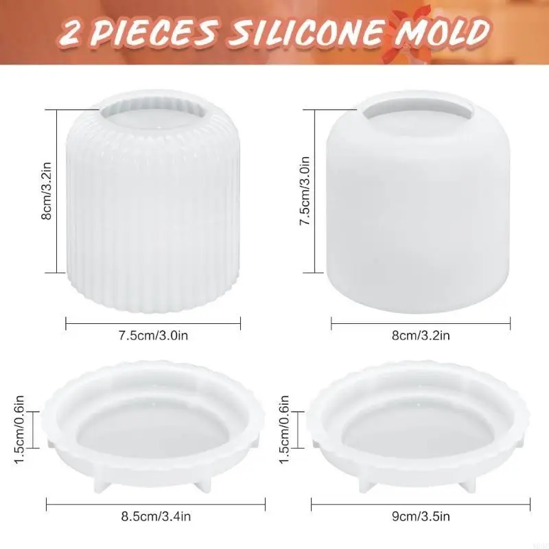 Y08C 2 Pieces Cup Silicone Mold with Lid Silicone Clay Moulds Flower Pot Molds