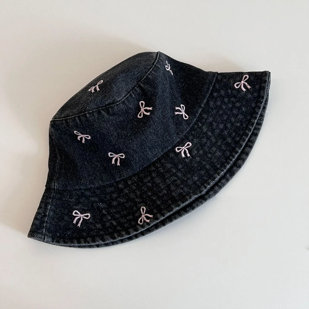 

Fashion Big Brimmed Bowknot Cowboy Fisherman Hat Sunshade Travel Y2K Denim Bucket Hat Hiking Outdoor Covering Basin Hat Lady