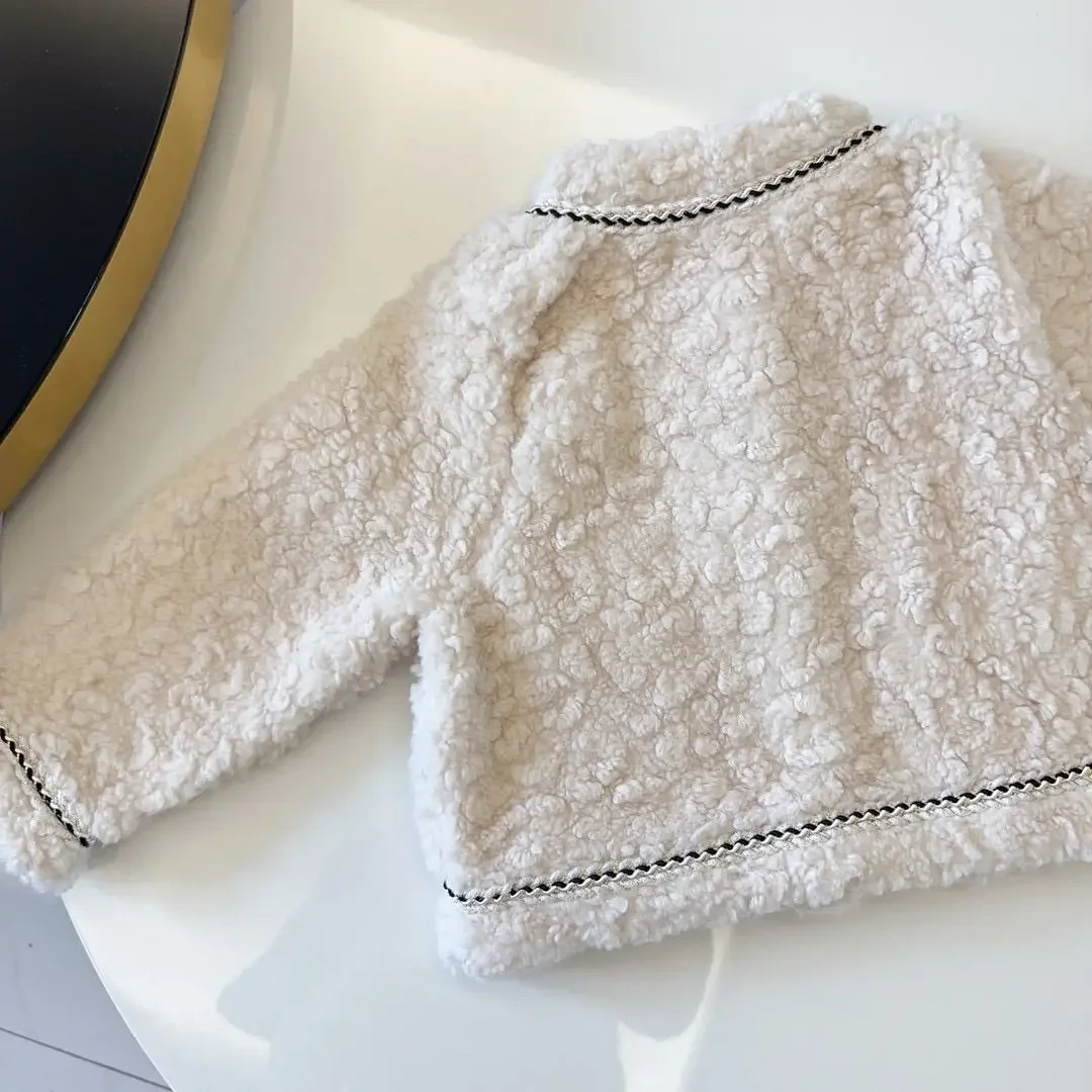 

Girls' Lamb Fleece Coat Autumn/Winter 2026 New Fashionable Medium and Small Children's Bow Thickened Round Neck Cotton Jacket