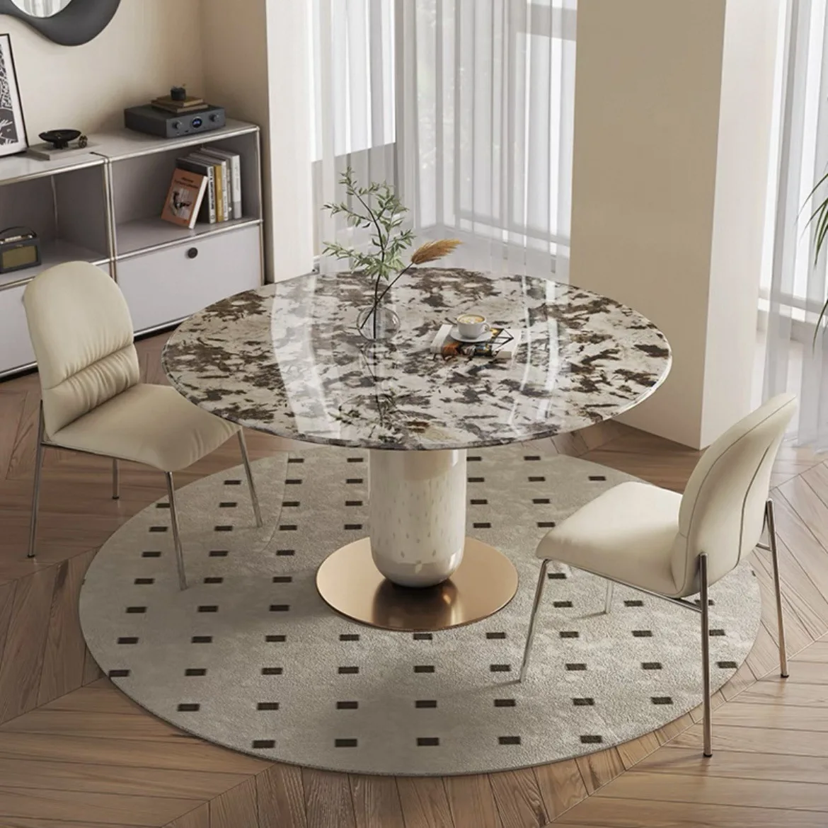 French light luxury cream style paint marble dining table round modern simplicity