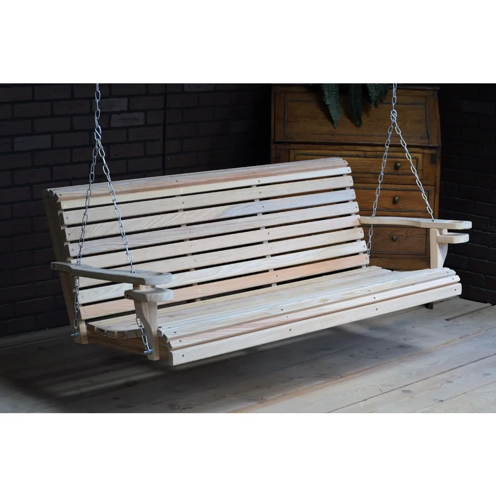 

5FT Cypress Roll Porch Swing Made in USA with Hanging Hardware, Unfinished Natural Wood Tone