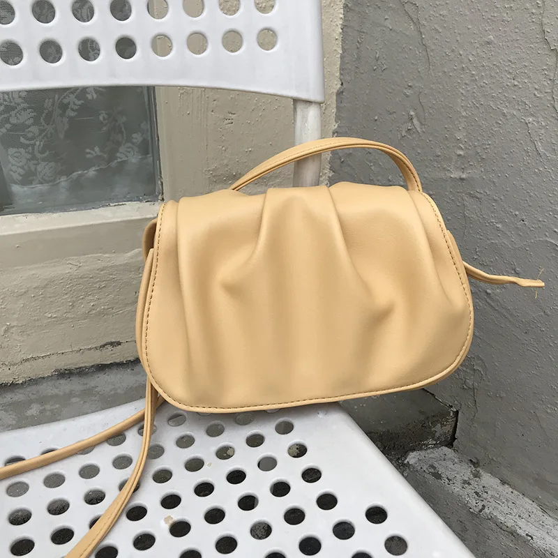 TRSYPHXM new Saddle bag, female cloud bag, white bag, hand-held crossbody, Korean version, simple fairy fold, 2024 new model