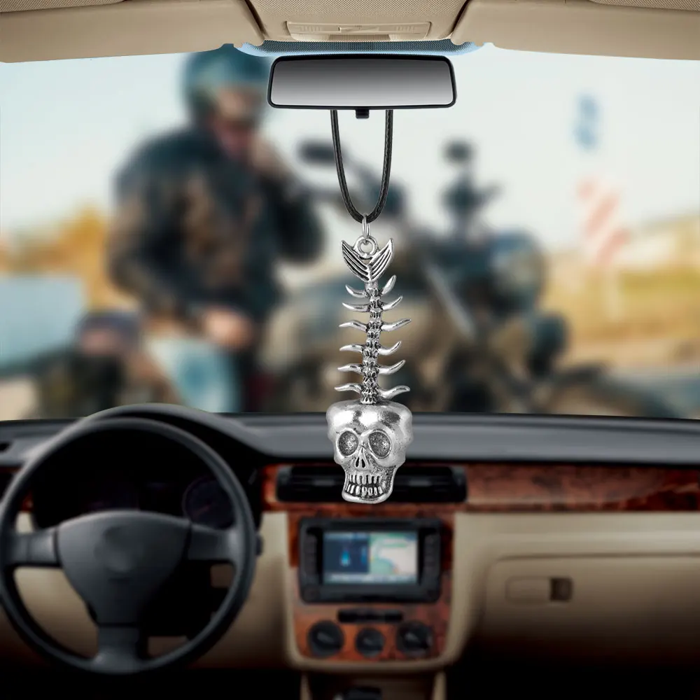 Car Pendant Skull Fish Skeleton fishbone Auto Ornaments Interior Rearview Mirror Decoration Hanging Decor Car Accessories Gifts