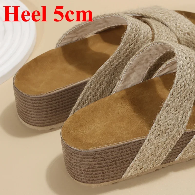 Pattern Thick Bottom Cork Sandals Women Summer Non-Slip Platform Slippers Woman Cross Strap Casual Clogs Slides Shoes 2024