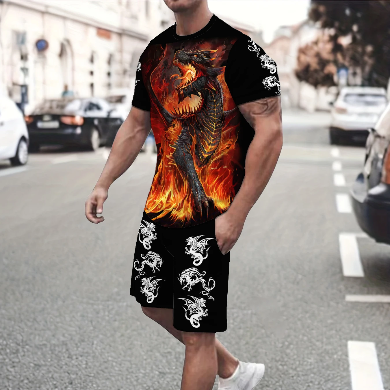 Summer men\'s animal T-shirt set, new 3D animal print set, T-shirt shorts 2-piece set, men\'s round neck clothing, 2024, s-2XL