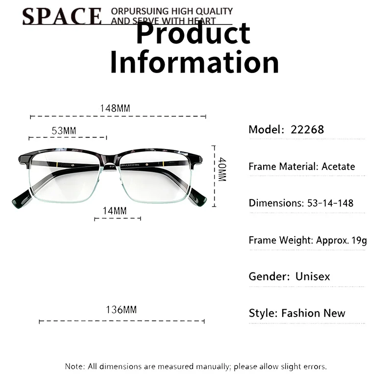 New Square Acetate Frame Multi-layer Laminated Contrast Color Ins Plain Glasses Unisex Custom Prescription Reading Lenses