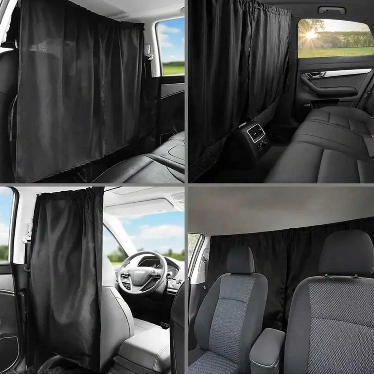 Four-piece universal privacy curtain set, including 1 partition curtain, 2 side curtains, and 1 storage bag Easy to install