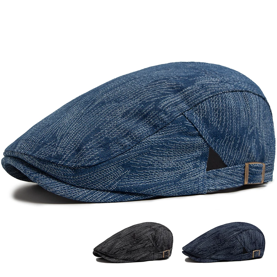 Vintage Fashion Nz - Fashion Denim Men's Beret Vintage Print