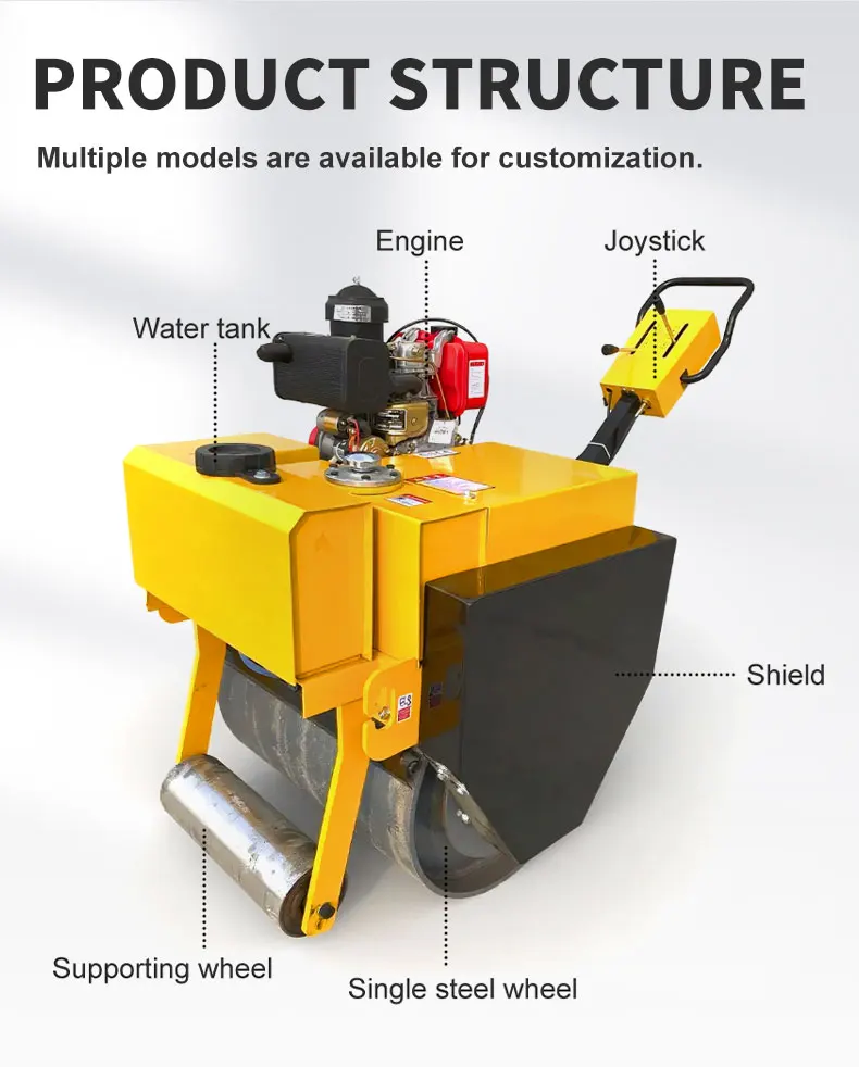

Portable Mini Road Roller Compactor 500kg Walk Behind Double Steel Drum for Asphalt & Gravel