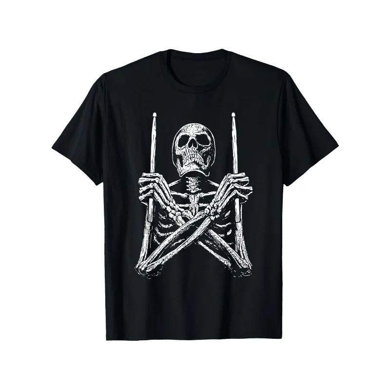 T-shirt décontracté unisexe tendance Y2K pour l'été, motif tambouriniste squelette amusant pour Halloween