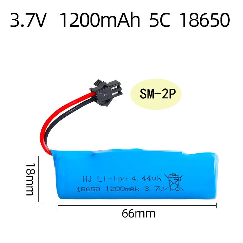 Bateria de lítio recarregável para brinquedos RC, helicóptero, aviões, carro, tanque, arma, caminhão, motocicletas, 18650, 3.7V, 1200mAh