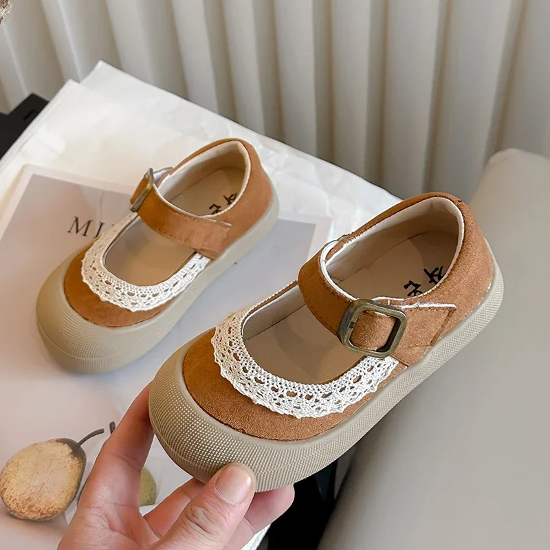

Kids Casual Shoes Thick Soles Spring Autumn Girls Fashion Ruffled Edge Leather Shoes Versatile Non-slip Children Princess Shoes