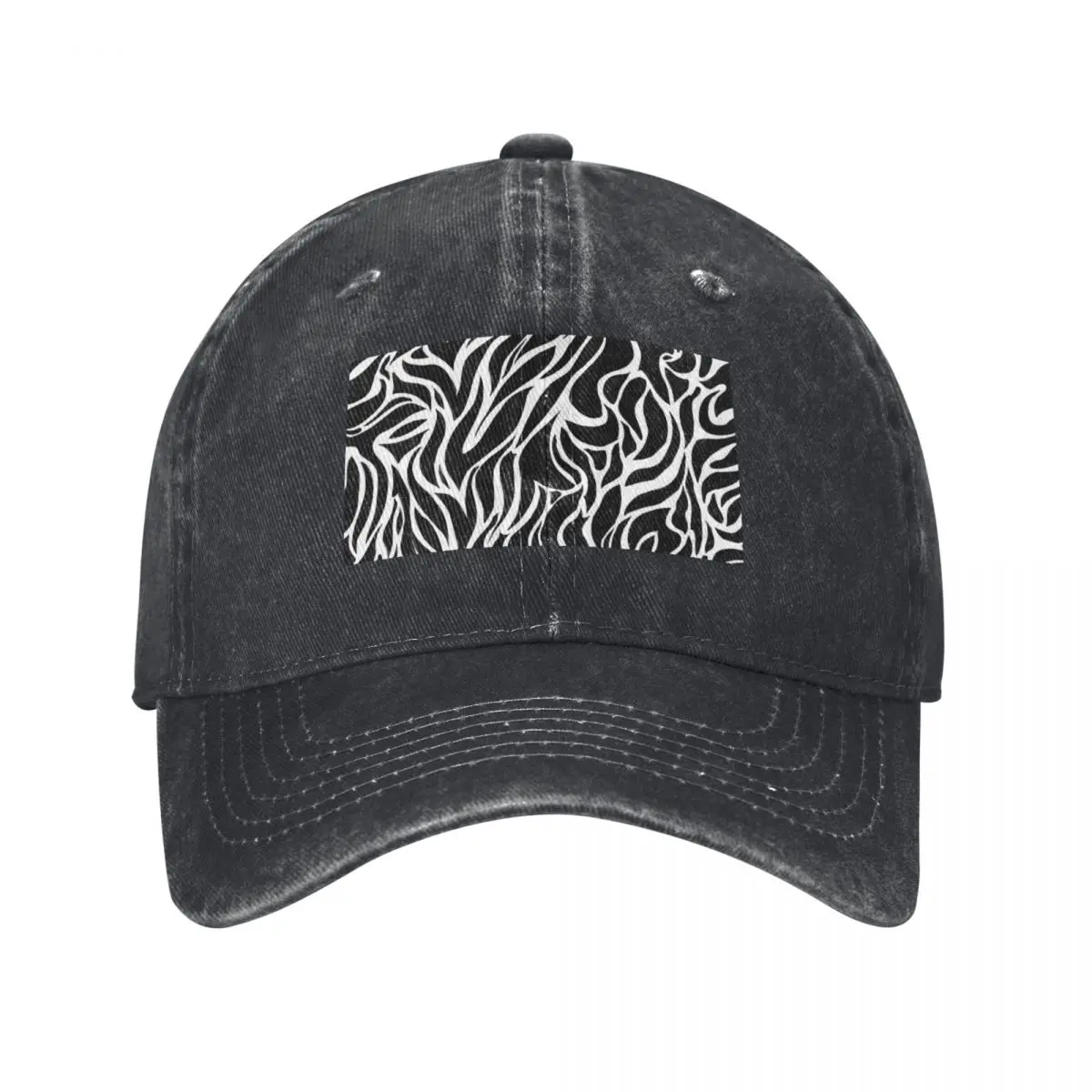 Black And White Zebra Effect Pattern Baseball Caps Vintage Denim Washed Headwear Unisex Style Outdoor Running Hats