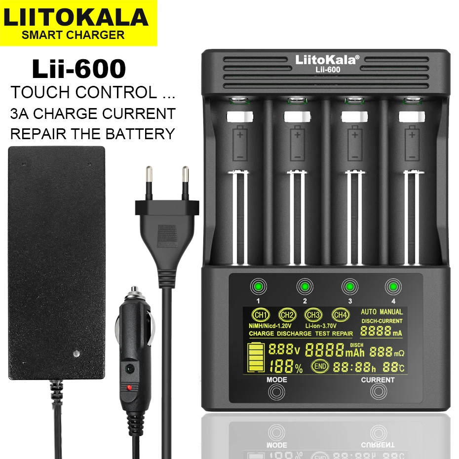 LiitoKala Lii-600 Lii-500S caricabatteria per batteria agli ioni di litio 3.7V e NiMH 1.2V adatto per 18650 26650 21700 26700 AA AAA