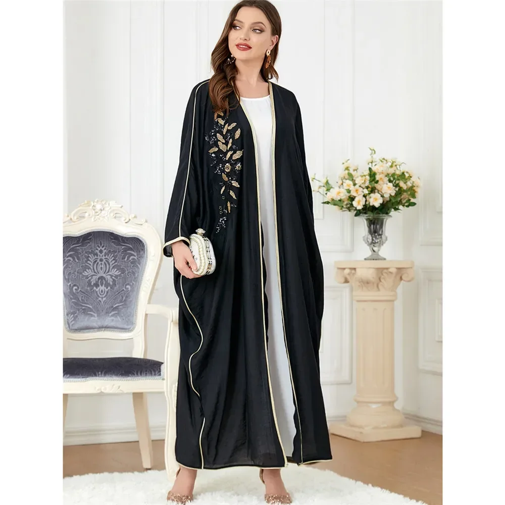 عباية سوداء مفتوحة للنساء المسلمات سترة كيمونو فضفاضة دبي تركيا قفطان ملابس إسلامية عيد رمضان عبايات رداء جلابية