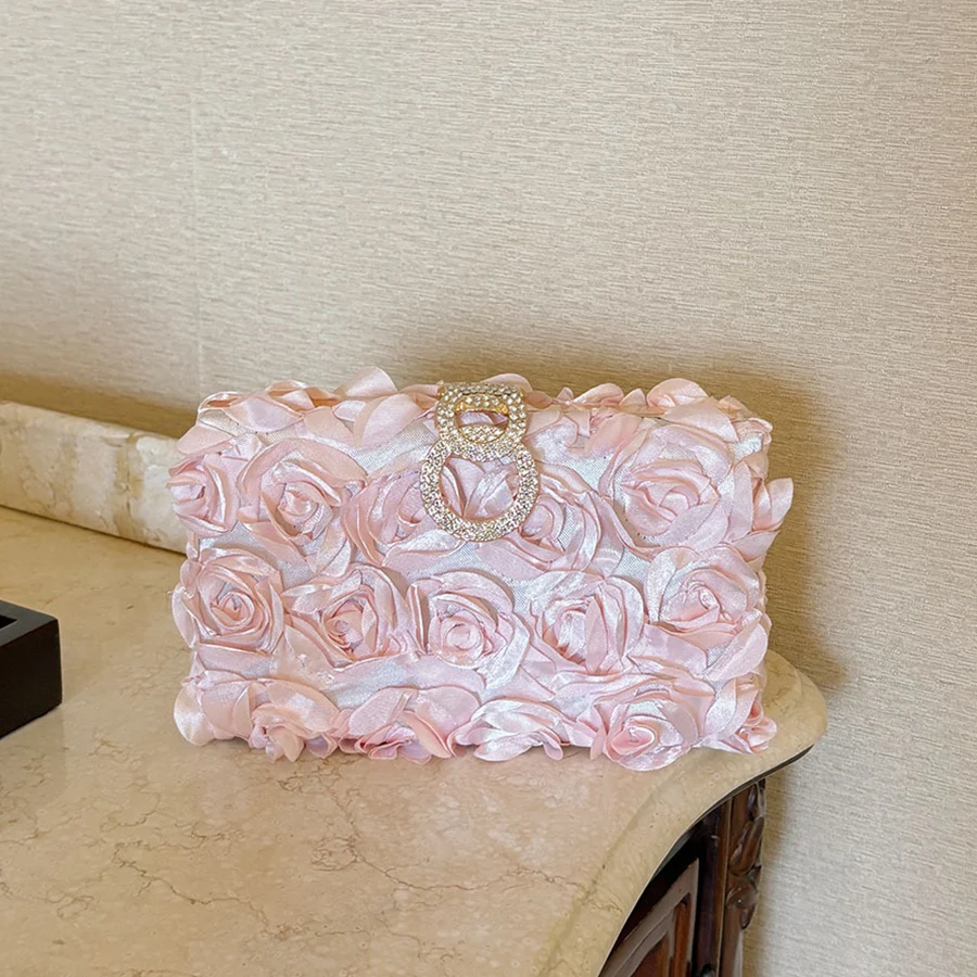 Box Clutch Bag for Women Three-Dimensional Satin Rose,Evening Bag,Gala Night,Party Outfits,Prom Bag,Wedding,Gifts,Random Pattern