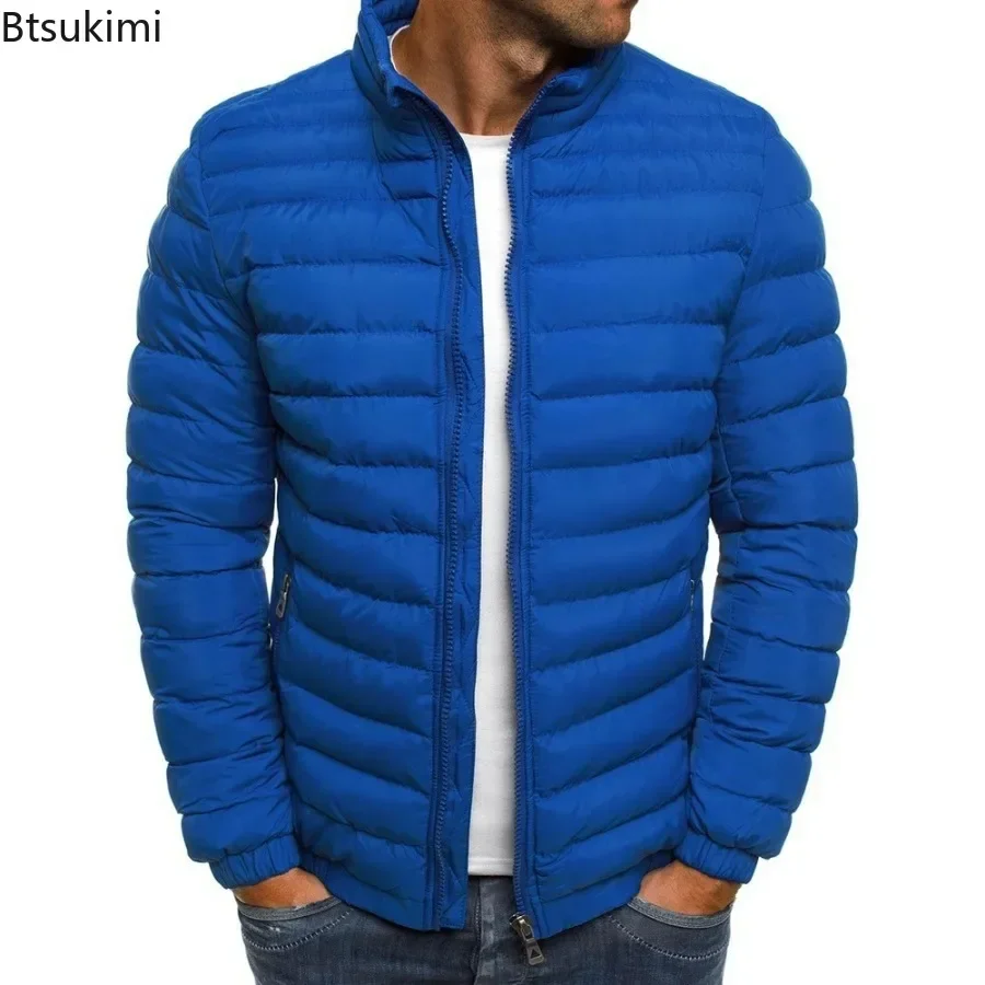 Otoño Invierno nuevos Parkas gruesas y cálidas para hombres sólido Simple cremallera cuello alto Casual abrigos delgados moda masculina chaquetas acolchadas de algodón