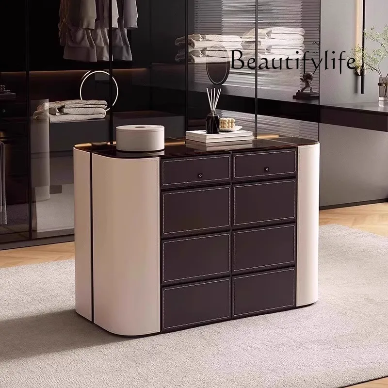 Light Luxury Simple Cloakroom Solid Wood Middle Island Cabinet with Fingerprint Lock Jewelry Jewelry Locker Saddle Leather Stora