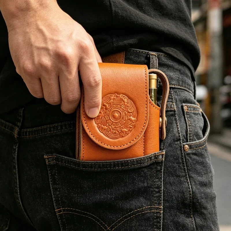 Soft Leather Small Belt Waist Cigarette&Lighter Bag Vintage Mini Wallet Card Cover Change Purse Key Organizer Cigarette Case