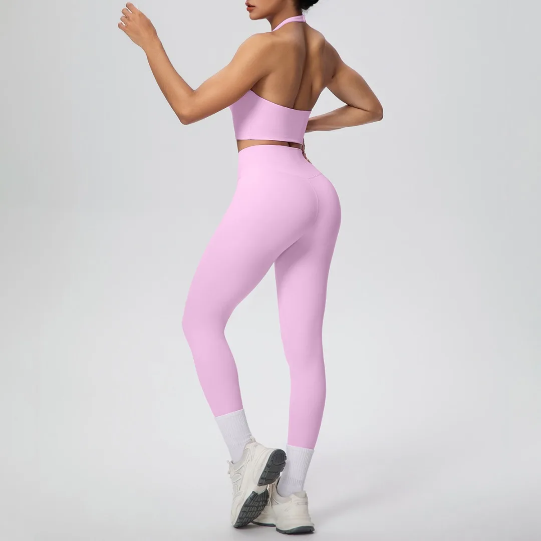 

Tight High Waist Hip Lift Yoga 2pc Set Backless Vest Pants Sports Suit Fitness Running Workout Set Gym Women's Sportswear