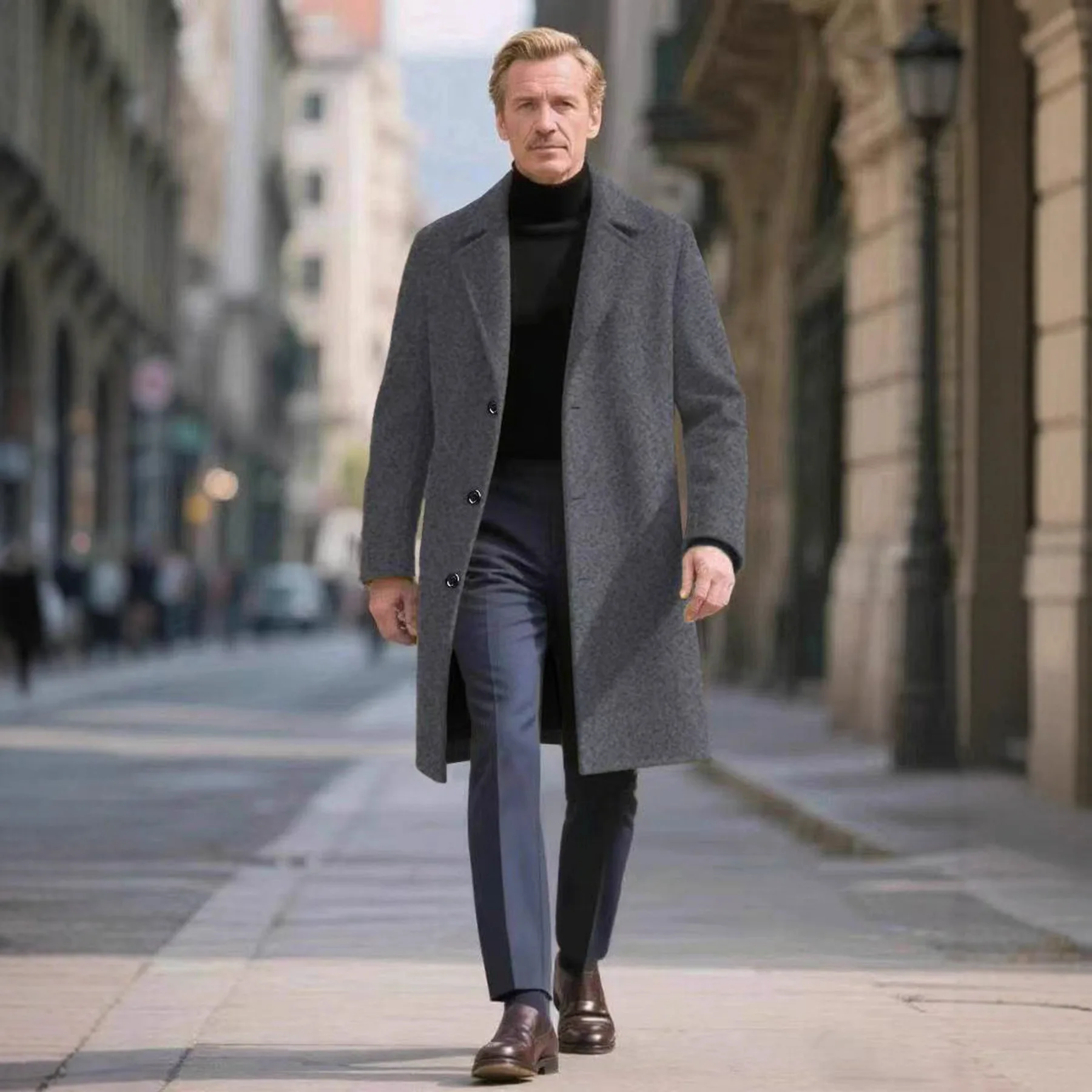 

Men's Daily Commute Business Life Classic Versatile Solid Color Woolen Trench Coat
