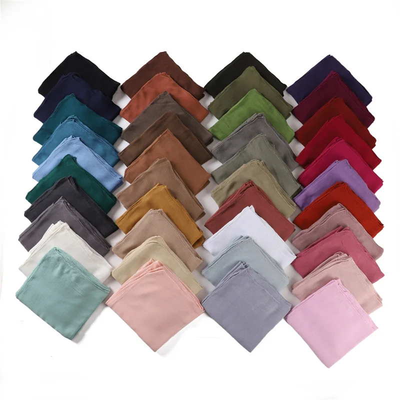 Frauen große Größe einfache feste Baumwolle Rayon Falte Hijab Schal Dame hochwertige Wickel und Schals Musulman Stirnband islamischen Turban – Detail 1