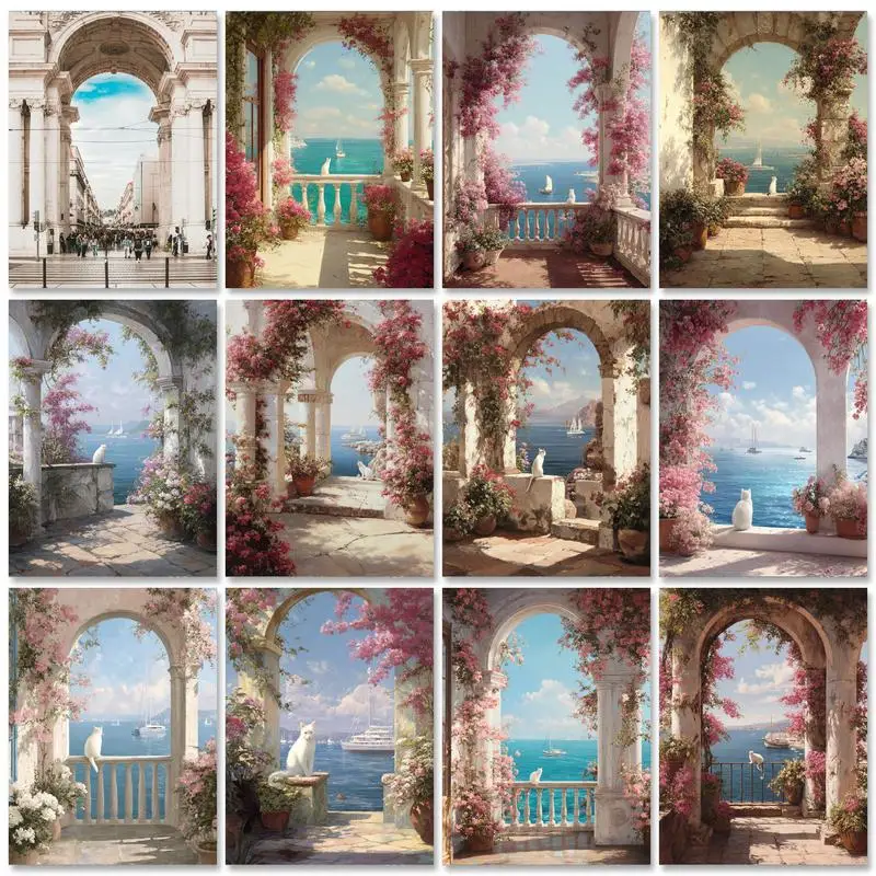 

GATYZTORY Diy Acrylic Paint By Numbers Kits For Adults On Canvas Town Landscape Oil Painting Crafts With Frame Wall Decor