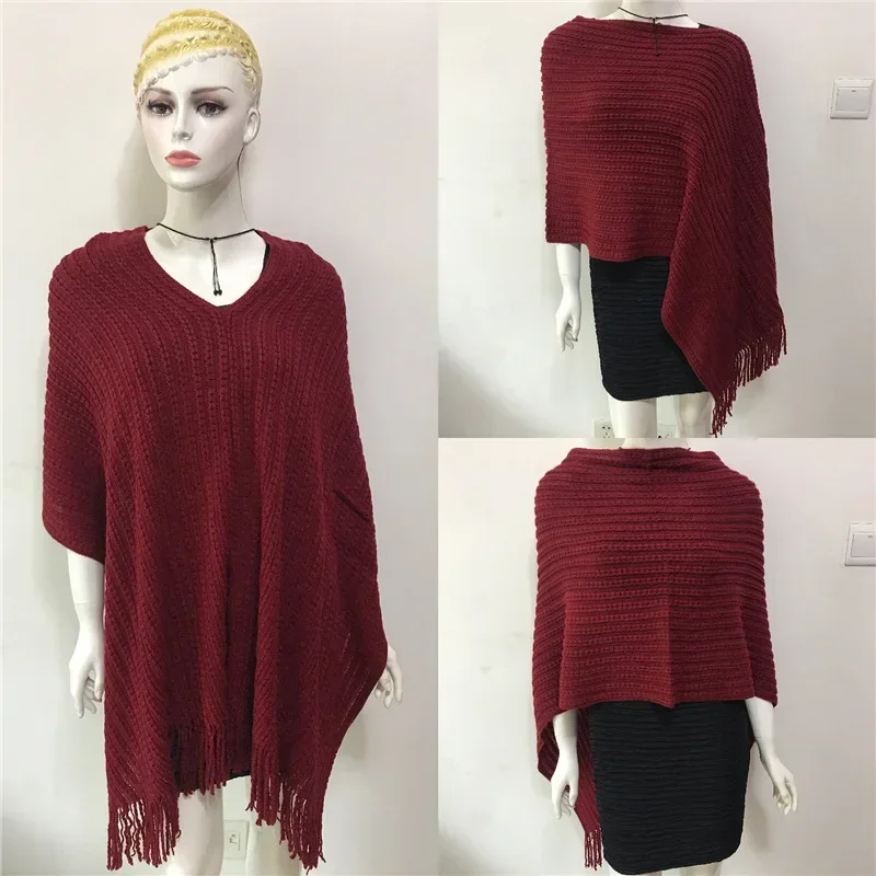 2025 ฤดูใบไม้ผลิฤดูใบไม้ร่วงเสื้อกันหนาวเสื้อถักเรขาคณิต Splicing หลวม Poncho Cape ผู้หญิงเสื้อเสื้อคลุมผ้าคลุมไหล่ครีมกันแดดผ้าคลุมไหล่สีม่วง