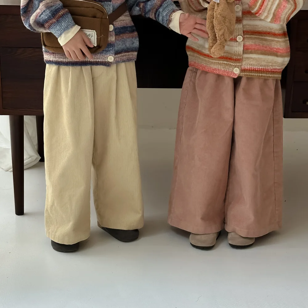 

Korean style Kids Pants 2024 Autumn sibling casual loose straight Trousers Boys Girls corduroy all-match wide leg pants