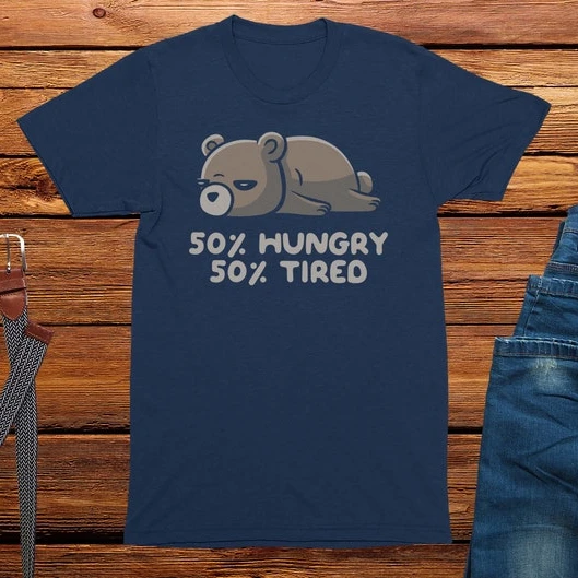 50% Hungry & Tired Men's Print T-Shirt Funny Gifts for Men Joke Gift Mens Funny Shirt Comedy Tee Tops Humour Cotton T Shirts