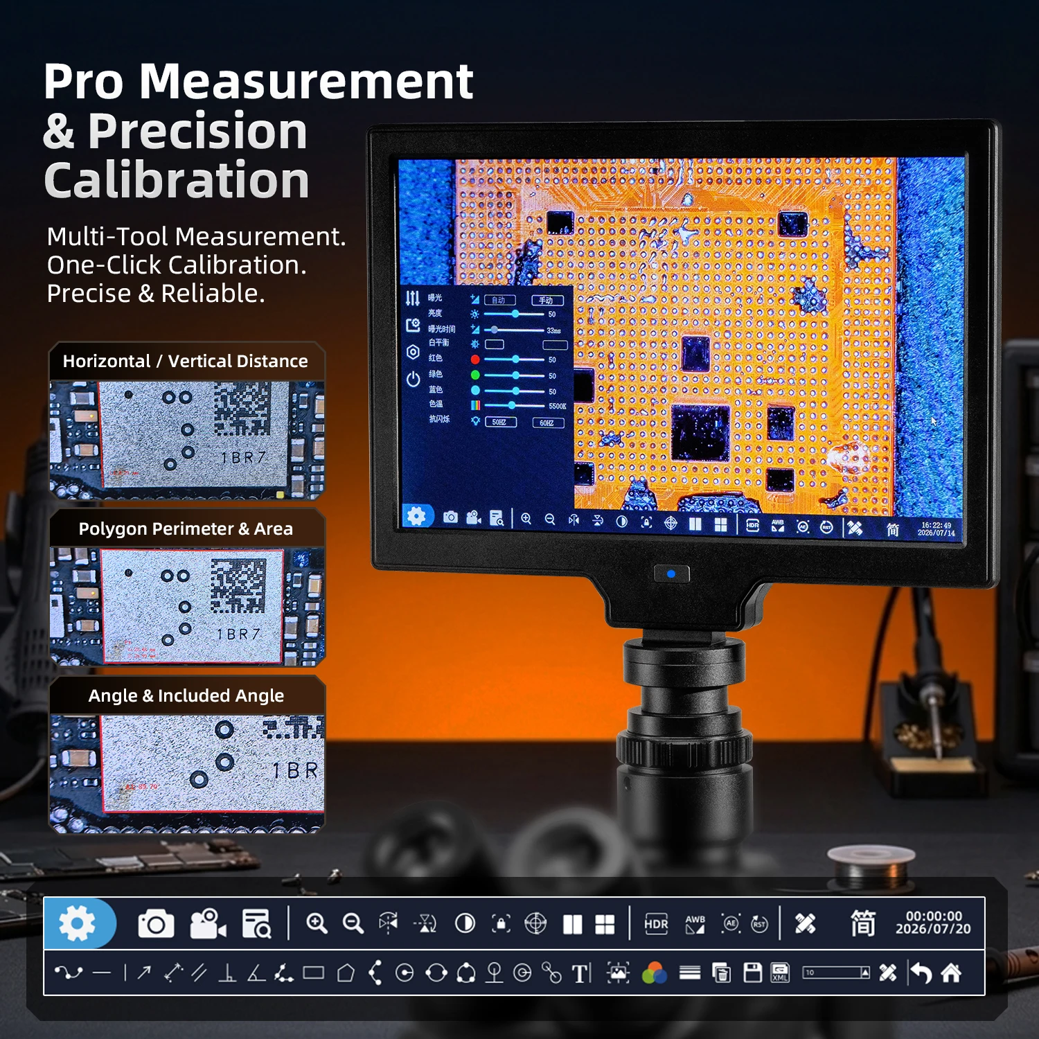 YCS X10 Pro Digital Microscope Camera with 10.1 Inch HD Screen 1080P 60FPS HDMI USB UVC Precision Measuring for Mobile Repair