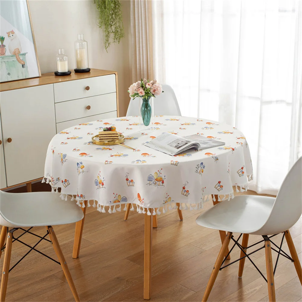 Round Tablecloth Cartoon Mushroom Ding Printing Waterproof Fabric Home Tablecloth Desk Cloth Coffee Table Cloth