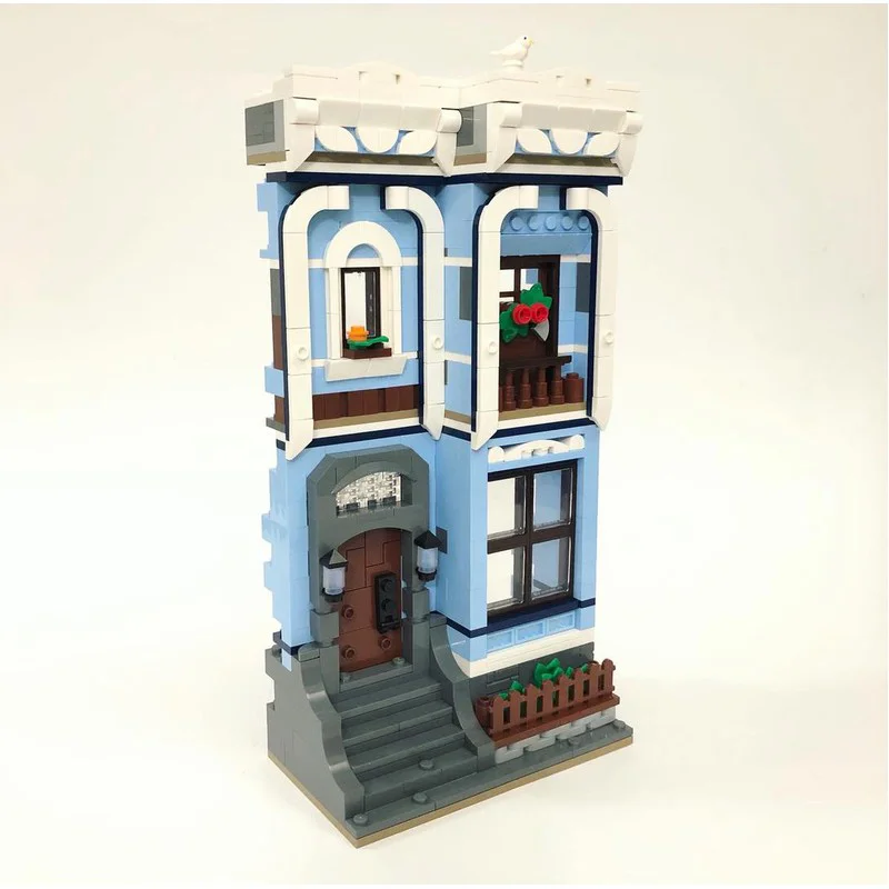 564pcs MOC Blue Townhouse Facade alternate Modulared Model Building blocks toy Assemble Christmas gift DIY creative idea Kids