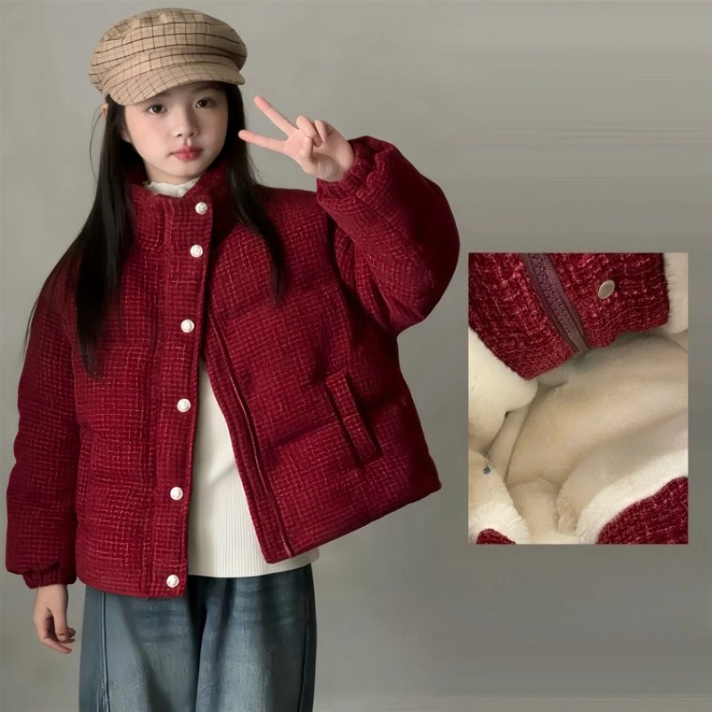 

Детская утепленная куртка, красный хлопковый костюм, новинка 2026 года, зимняя повседневная одежда