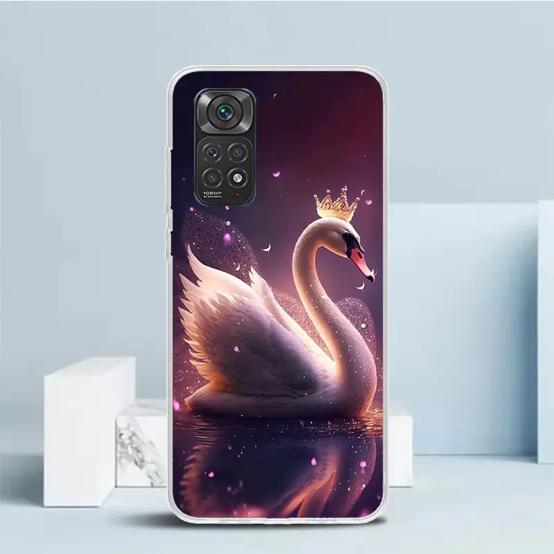 White Swan Grace Art Silicon Call Phone Case For Xiaomi Redmi Note 13 12 12S 11 11S 10 10S 11T 11E Pro Plus 9 9S 9T 8 8T 7 Cover