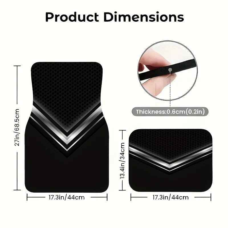 4pcs Black And Silvery Geometric Minimalist Car Mats - Universal, Wear-Resistant, Non-Slip Floor Mats For Most Vehicles. Combine