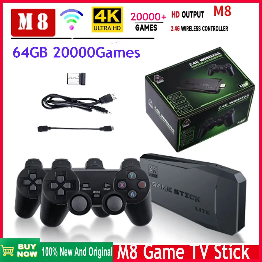 

New M8 Video Game Consoles Built-in 20000 Games Retro Game Console 2.4G Dual Wireless Controller Game Stick 4K 64GB Retro game