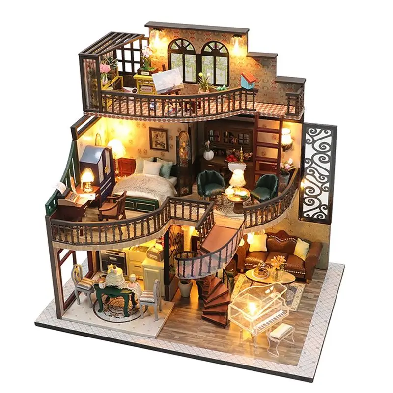 DIY Book Nook Insert Kits Wooden House Building Kit Magic House Casa Bookend With LED Lights Bookshelf-A12I