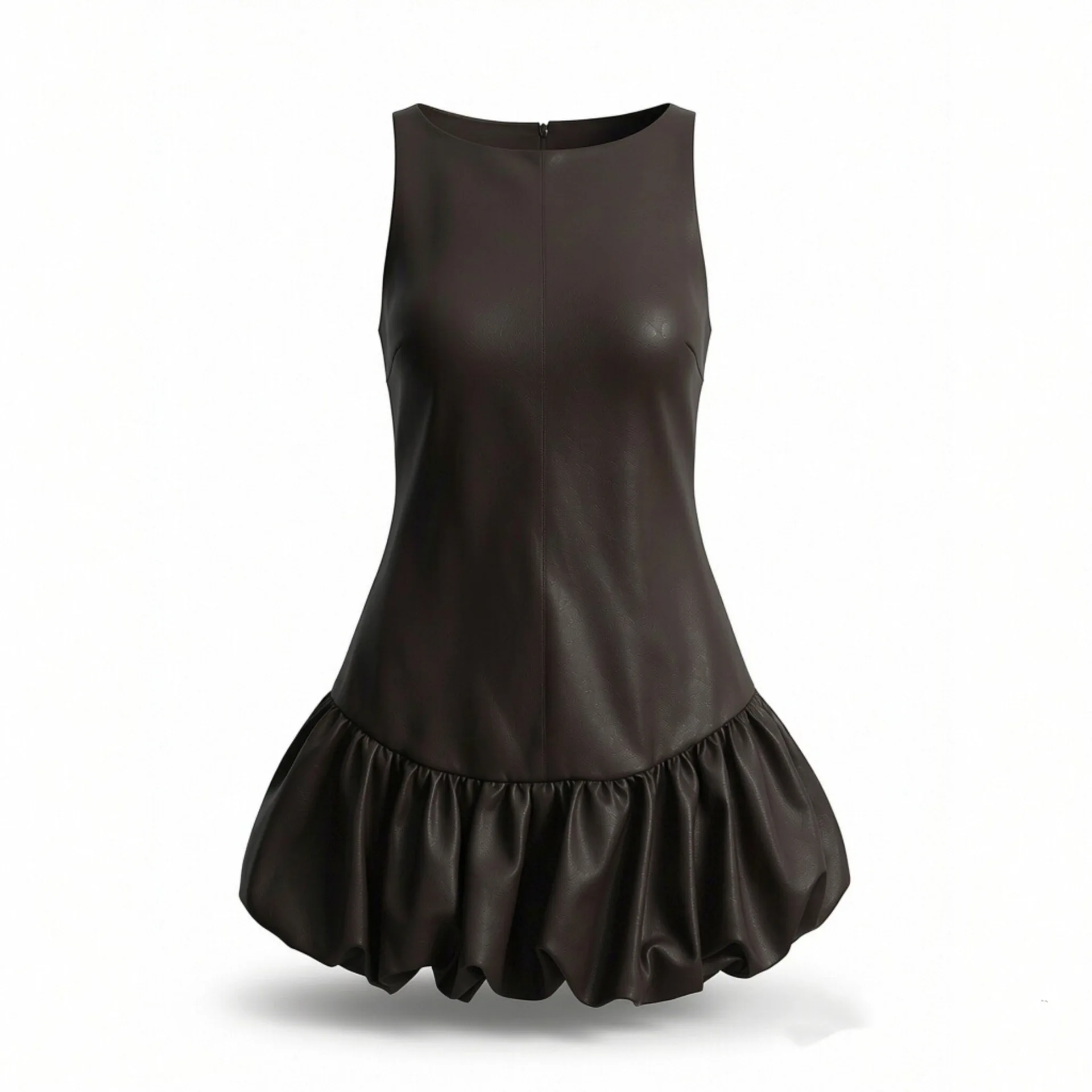 

Withered 2026 Spring New European And American Style Leather Effect Jumpsuit Style Puff Dress
