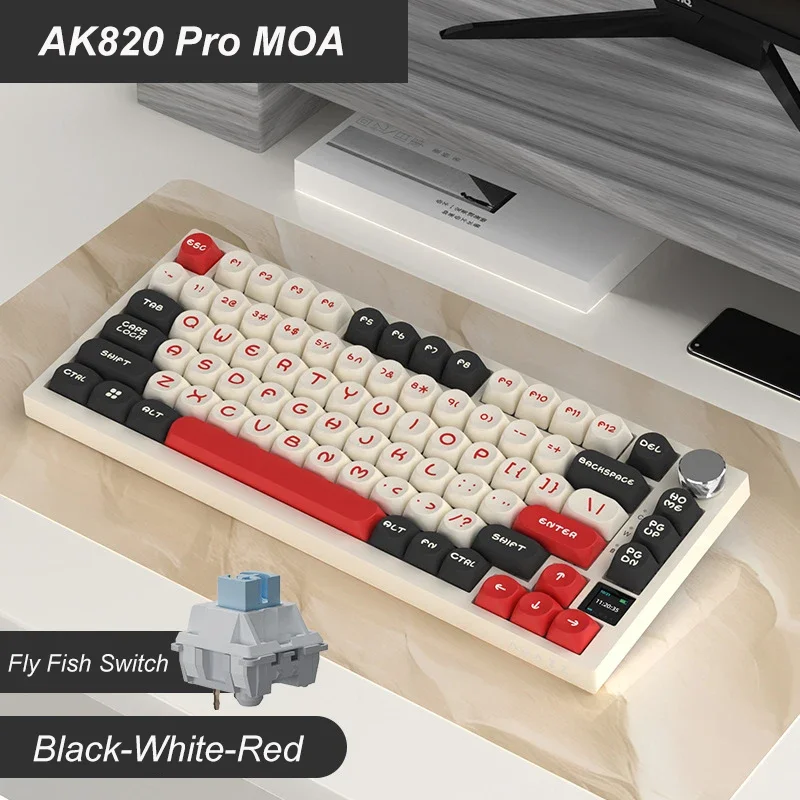 Ajazz-Teclado Mecânico Sem Fio para Jogos com Tela, USB, RGB, BT, Com Fio, 75%, 2.4G, AK820Pro