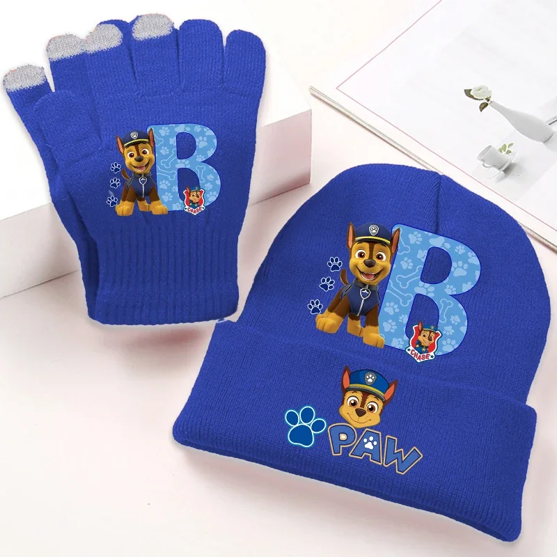 子供のパトロールの足の帽子と手袋のセット,かわいい漫画の帽子,アニメのファッション,子供のための暖かいアクセサリー,女の子,男の子,冬,2個