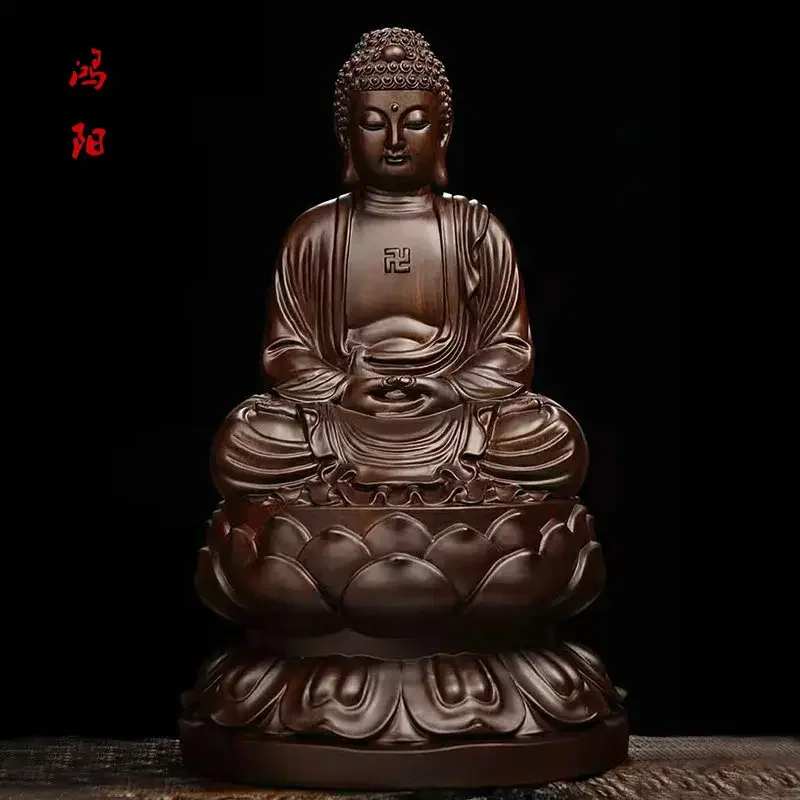 FX-18 ebony wood carving  Buddha ornament solid wood Sakyamuni  statue Amitabha Buddha three treasures Buddhist worship