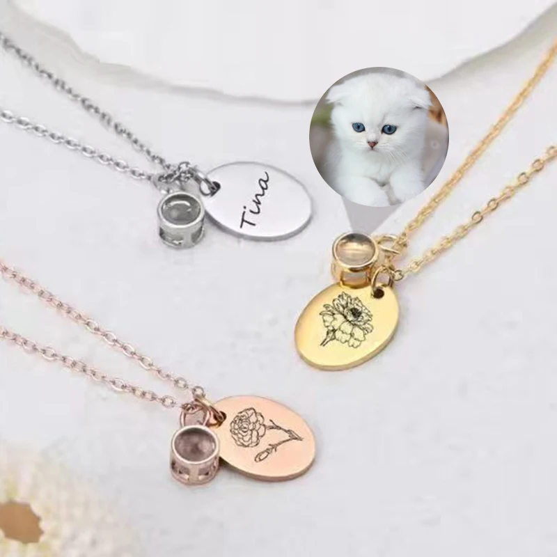 

Personalized Photo Projection Necklace Birth Month Flower Engraved Pendant S925 Silver Chain for Women Birthday Gifts To Mother