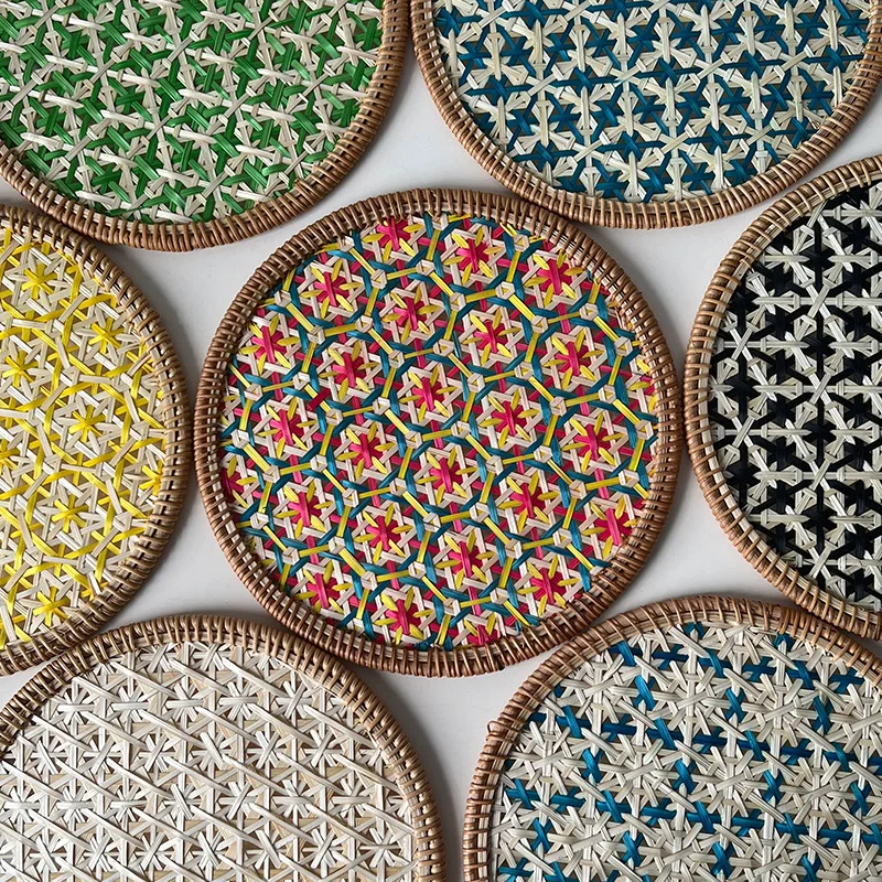 Handmade Retro Rattan and Bamboo Weaving Characteristic Color Household Circular Heat-resistant and Heat-insulate Pad Teapot Pad